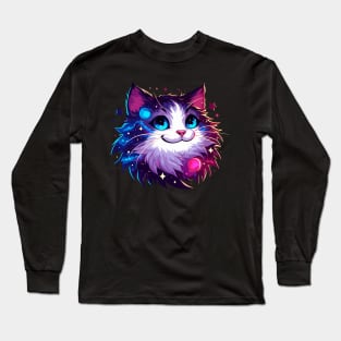 Kawaii Cosmic Cat in Stars Long Sleeve T-Shirt